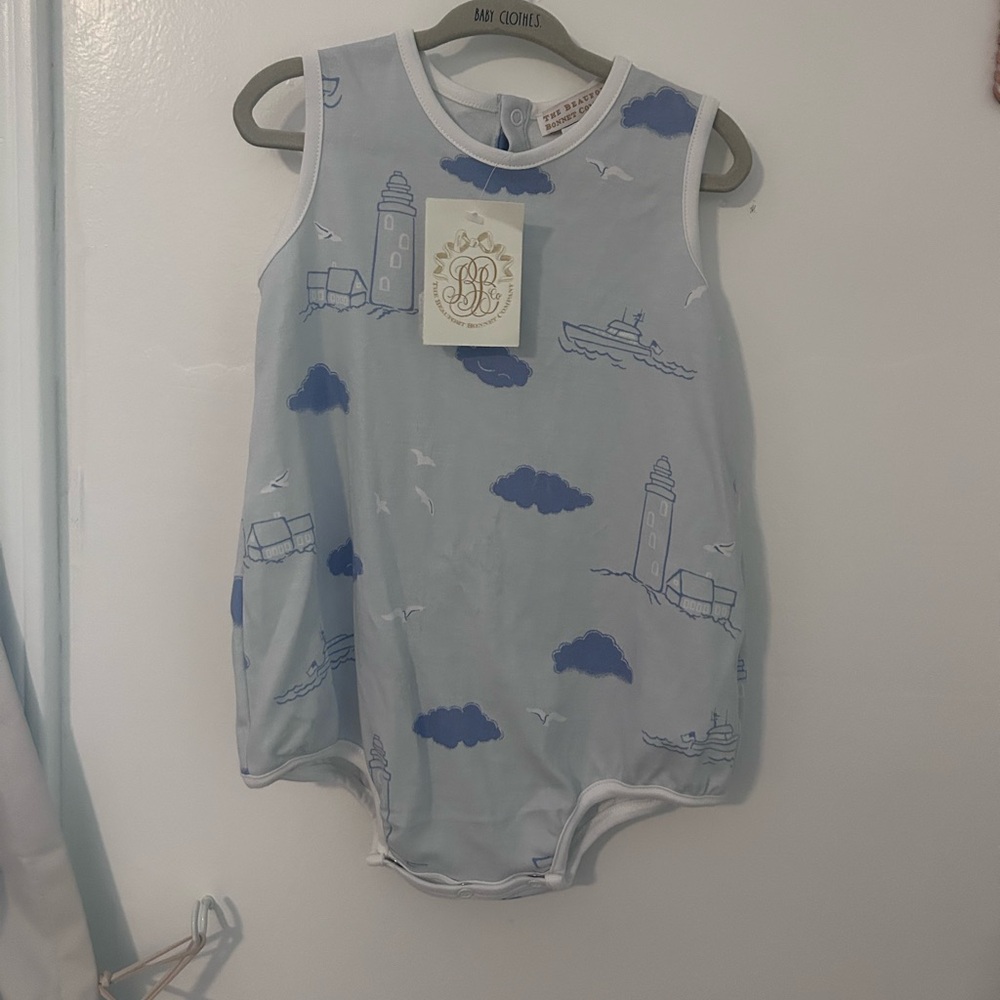 The Beaufort Bonnet Company Blue and White Bubble romper